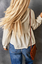 Load image into Gallery viewer, Waffle Knit Buttons Ruffled Hooded Top