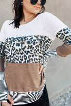 Load image into Gallery viewer, Stripes Leopard Splicing Colorblock Long Sleeve Top