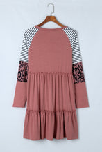 Load image into Gallery viewer, Striped Leopard Patchwork Long Sleeve Mini Dress