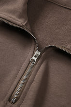 Load image into Gallery viewer, Zipped Turn Down Collar Cropped Sweatshirt with Pocket