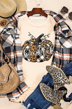 Load image into Gallery viewer, Khaki Thankful Pumpkin Plaid Print Crewneck Graphic Tee