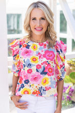 Load image into Gallery viewer, Ruched Puff Sleeve Floral Blouse
