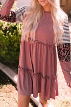 Load image into Gallery viewer, Striped Leopard Patchwork Long Sleeve Mini Dress