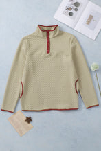 Load image into Gallery viewer, Beige Contrast Binding Snap Button Geometric Pullover Sweatshirt