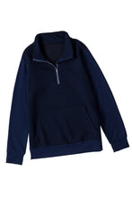 Load image into Gallery viewer, Navy Stand Neck Waffle Zip up Sweatshirt