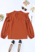 Load image into Gallery viewer, Ruffled Pleated Buttoned V Neck Blouse