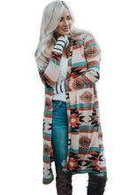 Load image into Gallery viewer, Multicolor Geometric Color Block Open Front Long Cardigan