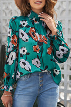 Load image into Gallery viewer, Floral Print Smocked Mock Neck Blouse