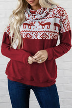 Load image into Gallery viewer, Burgundy Christmas Elk Print Cowl Neck Knit Top