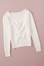 Load image into Gallery viewer, Beige Ruched Sweetheart Neckline Rib Knit Sweater