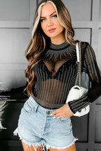 Load image into Gallery viewer, Rhinestone Sheer Mesh Long Sleeve Bodysuit