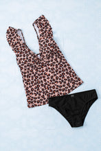 Load image into Gallery viewer, Ruffled Leopard Tankini Top and Solid Color Panty Swimwear