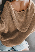 Load image into Gallery viewer, Khaki Zipper V-neck Dropped Sleeve Hooded Solid Sweater
