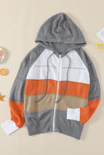 Load image into Gallery viewer, Zipped Front Colorblock Hollow-out Knit Hoodie