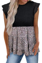 Load image into Gallery viewer, Ruffle Sleeve Bodice Leopard Splice Blouse