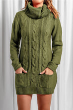 Load image into Gallery viewer, Olive Cowl Neck Cable Knit Sweater Dress