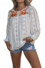 Load image into Gallery viewer, Beige Long Sleeve Embroidered Print Blouse
