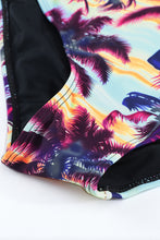 Load image into Gallery viewer, Beach Sunset Zip Front Half Sleeve One Piece Swimsuit