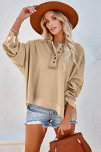 Load image into Gallery viewer, Khaki Casual Button Solid Patchwork Trim Hoodie