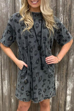 Load image into Gallery viewer, Vintage Washed Leopard T-Shirt Dress with Pockets