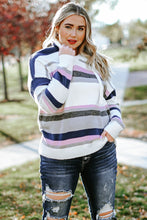 Load image into Gallery viewer, Stripe Plus Size Striped Hooded Knit Sweater