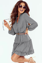 Load image into Gallery viewer, V Neck Long Sleeve Ruffle Tiered Mini Dress