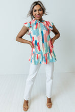 Load image into Gallery viewer, Color Block Ruffled Mock Neck Ruffled Top