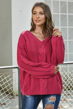 Load image into Gallery viewer, Bubblegum V-Neck Braided Knit Sweater