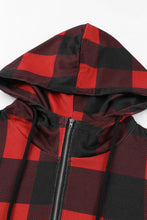 Load image into Gallery viewer, Contrast Buffalo Plaid Zip Pullover Hooded Top
