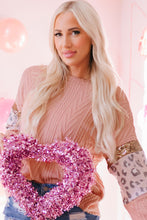 Load image into Gallery viewer, Leopard Sequin Splicing Sleeves Textured Knit Top