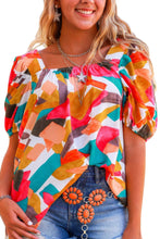 Load image into Gallery viewer, Multicolor Square Neck Abstract Print Short Sleeve Blouse