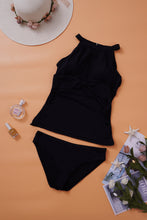 Load image into Gallery viewer, High Neck Plunge Mesh Ruched Tankini Swimwear