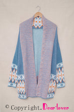 Load image into Gallery viewer, Aztec Print Open Front Knitted Cardigan