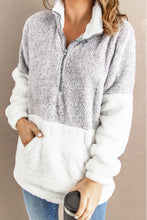 Load image into Gallery viewer, Grey White Zip Neck Oversize Fluffy Fleece Pullover