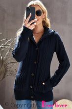 Load image into Gallery viewer, Navy Blue Long Sleeve Button-up Hooded Cardigans