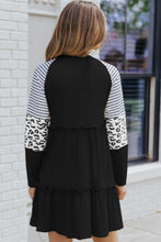 Load image into Gallery viewer, Striped Leopard Patchwork Long Sleeve Mini Dress