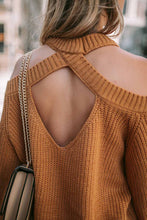 Load image into Gallery viewer, Crew Neck Cold Shoulder Hollow-out Back Sweater