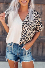 Load image into Gallery viewer, Khaki Contrast Leopard Color Block Blouse