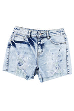 Load image into Gallery viewer, Distressed Bleached Denim Shorts