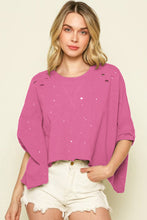 Load image into Gallery viewer, Distressed Bleached Asymmetric Hem Short Sleeve Top