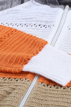 Load image into Gallery viewer, Zipped Front Colorblock Hollow-out Knit Hoodie