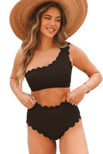 Load image into Gallery viewer, Solid Scalloped One-Shoulder Bikini