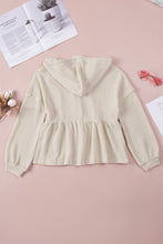 Load image into Gallery viewer, Waffle Knit Buttons Ruffled Hooded Top