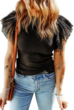Load image into Gallery viewer, Dotty Mesh Ruffle Sleeve Ribbed Knit Top
