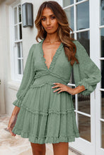 Load image into Gallery viewer, Layered Ruffled Open Back Puff Sleeve Swiss Dot Mini Dress