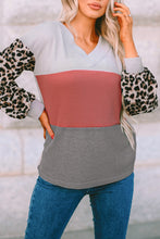 Load image into Gallery viewer, Wild Leopard Contrast Sleeve Colorblock Waffle Knit Top