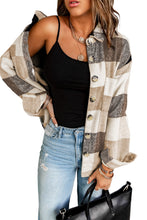 Load image into Gallery viewer, Khaki Plaid Color Block Buttoned Long Sleeve Jacket with Pocket
