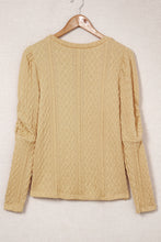 Load image into Gallery viewer, Khaki Solid Color Puffy Sleeve Textured Knit Top