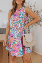 Load image into Gallery viewer, Multicolor Round Neck Sleeveless Floral Mini Dress
