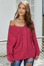 Load image into Gallery viewer, Bubblegum V-Neck Braided Knit Sweater